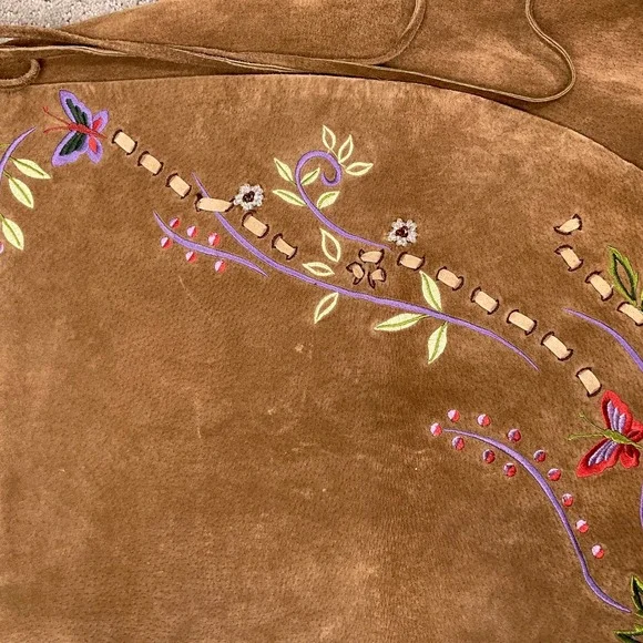 Brandon Thomas Womens 6 Brown Suede Embroidery Wrap Floral Butterfly Boho Skirt - Picture 2 of 10